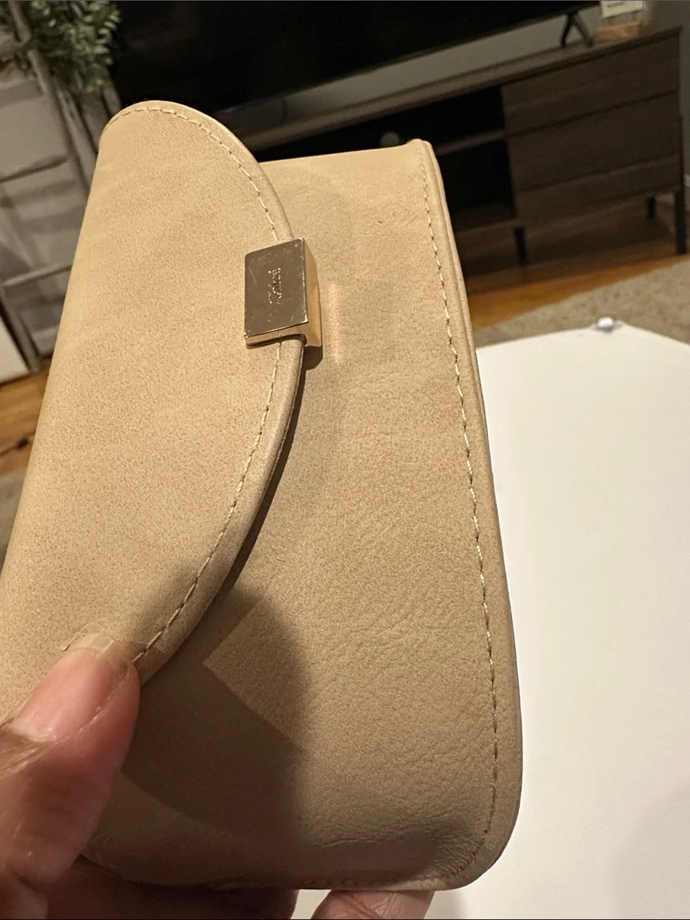 Chloe Beige Clutch Sunglasses Case with Gold Plaque